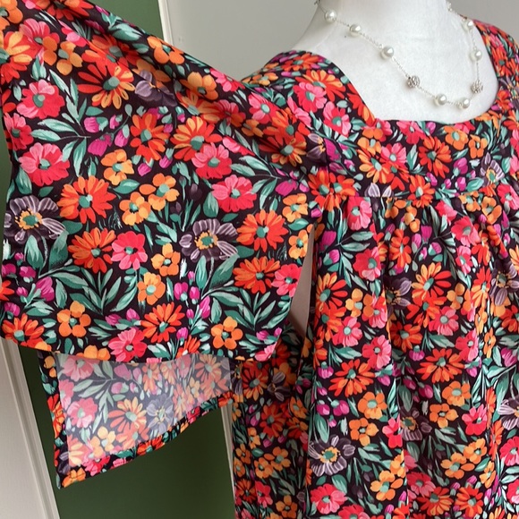 Vintage 70s Brown Floral Mumuu Top - Picture 3 of 6